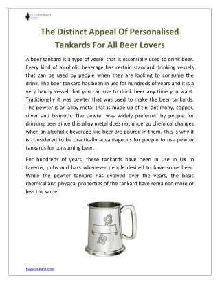 The Distinct Appeal Of Personalised Tankards For All Beer Lovers