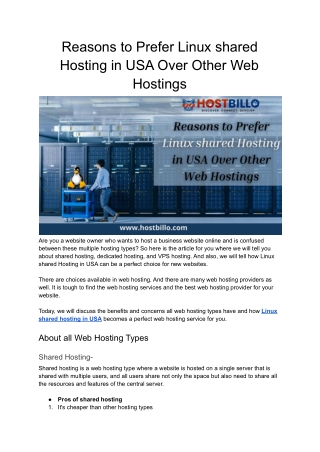 Reasons to Prefer Linux shared Hosting in USA Over Other Web Hostings