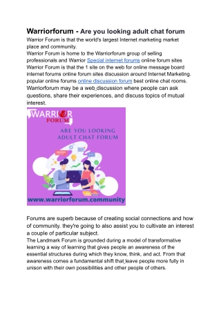 Warriorforum -  Are you looking adult chat forum