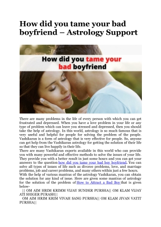 How did you tame your bad boyfriend – Astrology Support