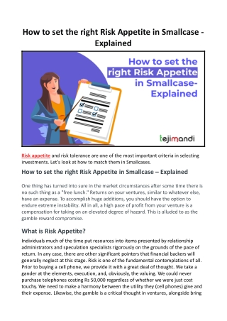 How to set the right Risk Appetite in Smallcase - Explained