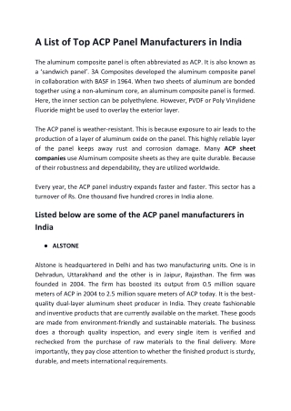 A List of Top ACP Panel Manufacturers in India
