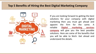 Top 5 Benefits of Hiring the Best Digital Marketing Company