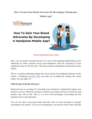 How To Gain Your Brand Advocates By Developing A Handyman Mobile App