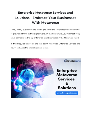 Enterprise Metaverse Services and Solutions - Embrace Your Businesses With Metaverse