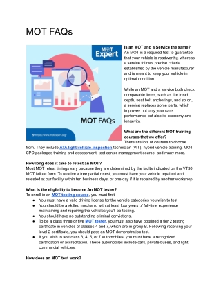 MOT FAQs