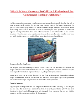 Why It Is Very Necessary To Call Up A Professional For Commercial Roofing Oklahoma