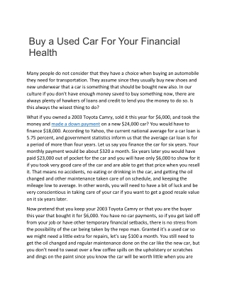 Buy a Used Car For Your Financial Health