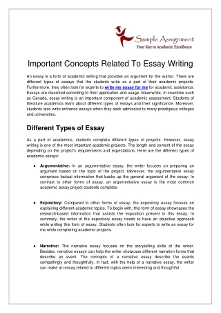 Important Concepts Related To Essay Writing