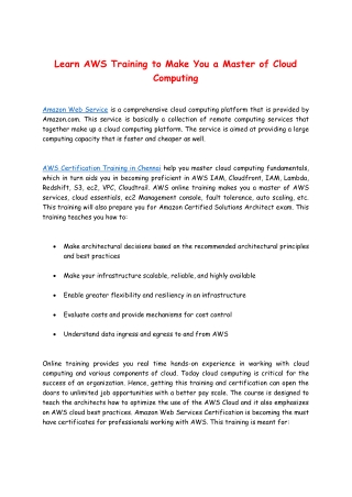 Learn AWS Training to Make You a Master of Cloud Computing