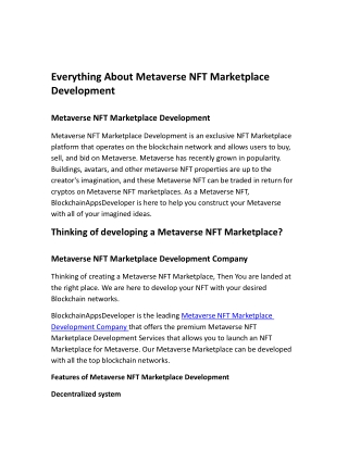 Everything About Metaverse NFT Marketplace Development