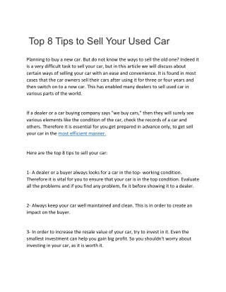 Top 8 Tips to Sell Your Used Car