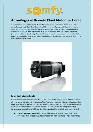 Advantages of Remote Blind Motor for Home