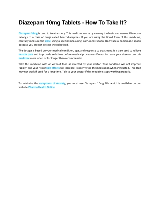Diazepam 10mg Tablets - How To Take It