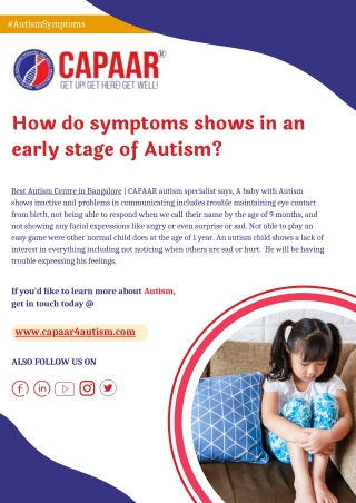 Symptoms in an early stage of Autism - Best Autism Centre in Bangalore - CAPAAR