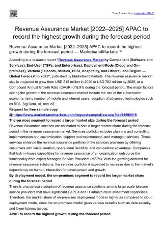 Revenue Assurance Market [2022-2025] APAC to record the highest growth