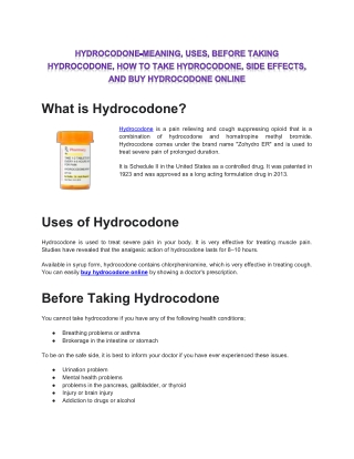 Hydrocodone-Meaning, Uses, Before Taking Hydrocodone,