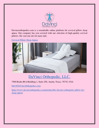 Cervical Pillow Sleep Apnea Davinciorthopedics.com