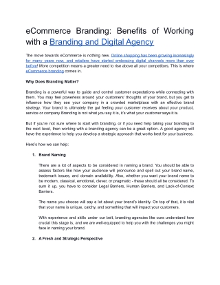 eCommerce Branding: Benefits of Working with a Branding and Digital Agency