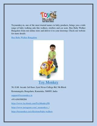 Buy Baby Walker Bangalore Toymonkey.in