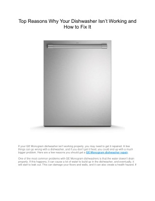 Top Reasons Why Your Dishwasher Isn