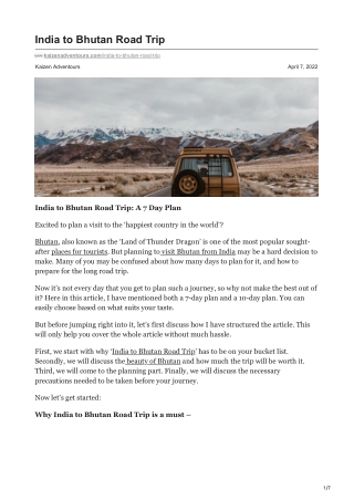 India to Bhutan Road Trip