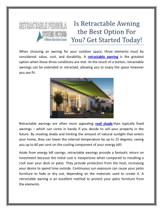 Is Retractable Awning the Best Option For You Get Started Today