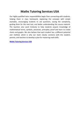 Maths Tutoring Services USA