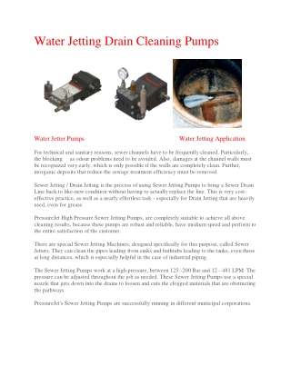 Water Jetting Drain Cleaning Pumps | PressureJet