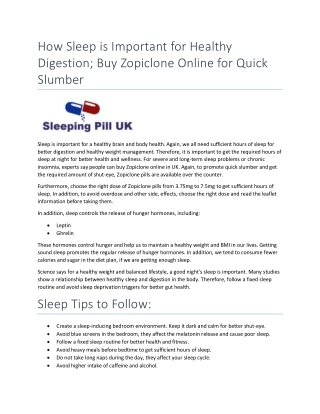 How Sleep is Important for Healthy Digestion_ Buy Zopiclone Online for Quick Slumber