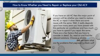 How to Know Whether you Need to Repair or Replace Your Old AC?
