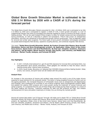 Global Bone Growth Stimulator Market is estimated to be US