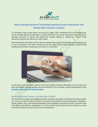 How to Bring Enhance E-Learning Experience with Interactive and Media-Rich Conte