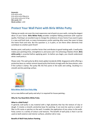 Protect Your Wall Paint with Birla White Putty