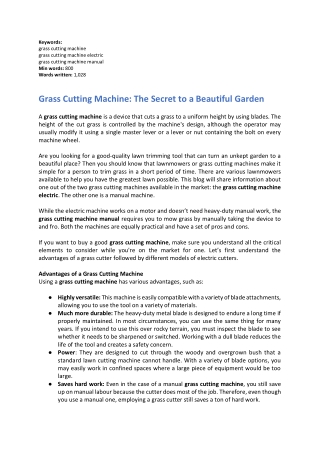Grass Cutting Machine: The Secret to a Beautiful Garden