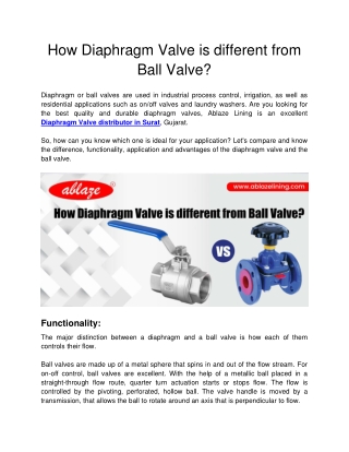 How Diaphragm Valve is different from Ball Valve