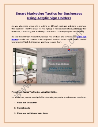 Smart Marketing Tactics for Businesses Using Acrylic Sign Holders