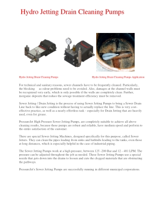 Hydro Jetting Drain Cleaning Pumps