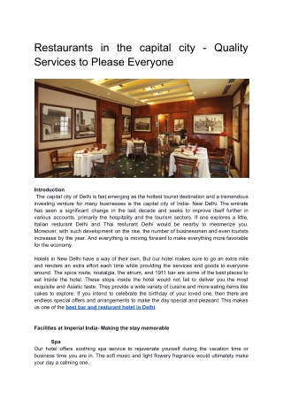 Restaurants in the capital city - Quality Services to Please Everyone - The imperial India