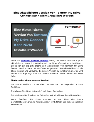 Eine Aktualisierte Version Von Tomtom My Drive Connect Kann Nicht Installiert Warden