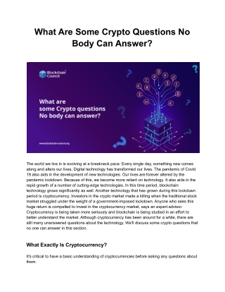 What Are Some Crypto Questions No Body Can Answer?