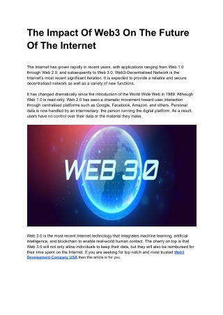 The Impact Of Web3 On The Future Of The Internet