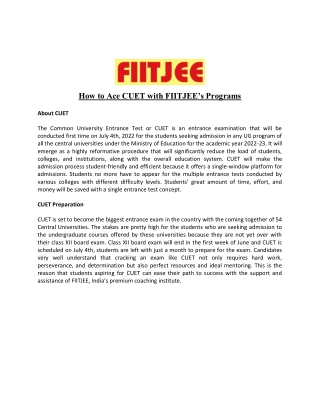 How to Ace CUET with FIITJEE’s Programs