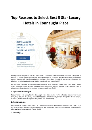 Top reasons to select best 5 star luxury hotels in Connaught Place