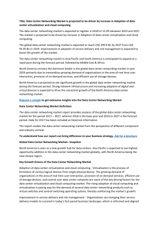 Data Center Networking Market to Reach US$ 299.9 Bn by 2027