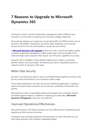 7 Reasons to Upgrade to Microsoft Dynamics 365