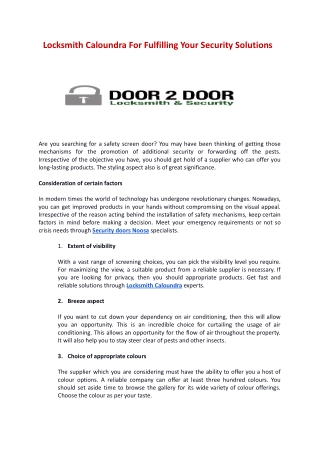 Locksmith Caloundra For Fulfilling Your Security Solutions.docx