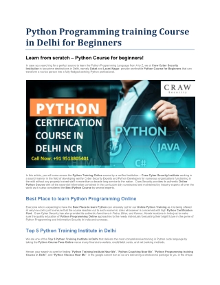 Python Programming training Course in Delhi for Beginners