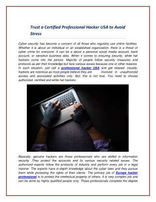 Trust a Certified Professional Hacker USA to Avoid Stress