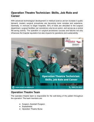 Operation Theatre Technician: Skills, Job Role and Career